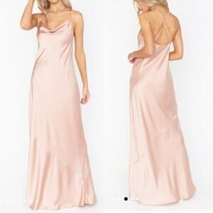 show me your mumu tuscany maxi slip dress rose gold luxe satin small